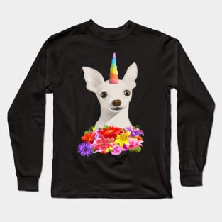 Cute Unicorn Puppy With Colorful Flowers Long Sleeve T-Shirt